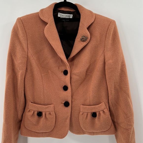 Kay Unger Wool/Silk Blazer - Orange Rust - 4 - Picture 3 of 13